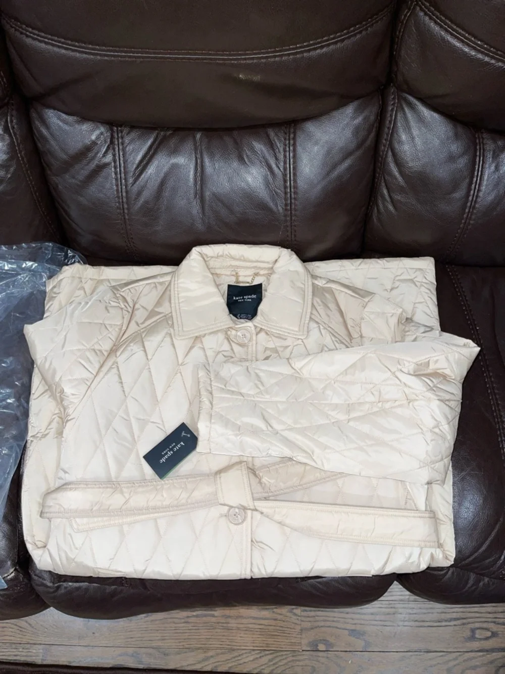 Kate Spade ♠️ Quilted Belted Jacket Puffer Coat - Sparkling Champagne NWT